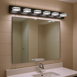 Lámpara de Vanidad LED Moderna de Hierro Negro, 45 Pulgadas, Cuadrada, Acrílica, para Montar en la Pared, Iluminación para Espejo de Baño - Product Image 2