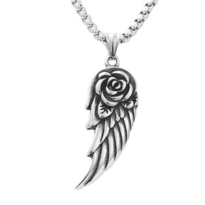 <b>Titanium</b> Steel Angel Wing Pendant With Rose Design Men's Necklace Everyday Wear Retro Style 19002 - Product Image 4