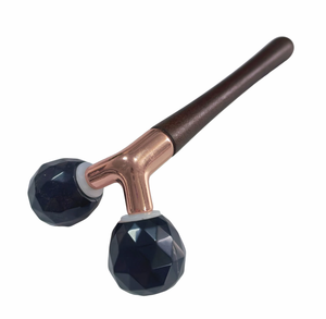 Masseur facial en obsidienne noire à double boule en forme de Y, pierre précieuse rafraîchissante, coupe facettée - Product Image 1