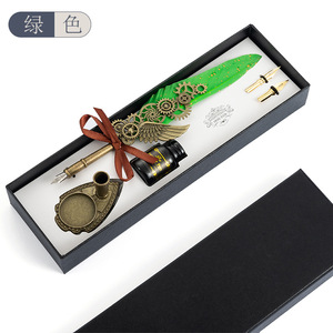 Europeu Retro Ouro-Pulverizado Quill Pen Unique Caligrafia Fountain Pen Gift Set Mecânica Escrita Instrumento - Product Image 3