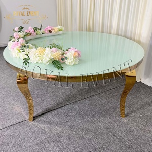 Mesa redonda de acero inoxidable de estilo occidental, mesa de centro para eventos de Hotel, diseños de mesas doradas para bodas - Product Image 6