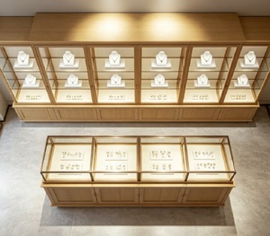 Ensemble de présentoirs de bijoux en bois naturel élégants et personnalisables, comprenant des armoires murales, des comptoirs et des rangements verrouillables - Product Image 3