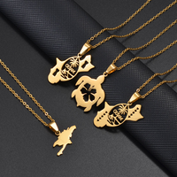 Collier en acier inoxydable avec pendentif île tropicale, plaqué or 18 carats PVD, avec cartes de Guam, Hispaniola, Haïti, République Dominicaine, Porto Rico, Guadeloupe, tortue et hibiscus