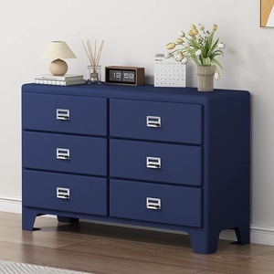 Comò a 6 cassetti blu navy |   Baule Contenitore Moderno in Acciaio Imbottito con Struttura Resistente e Grande Capacità per Soggiorno - Product Image 1