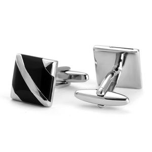 ジュエリーシルバーメタルメンズジュエリーカフリンクブラックストーンスプライシングカフリンクスメンズシャツ用の最新のスクエアカフリンクス - Product Image 5