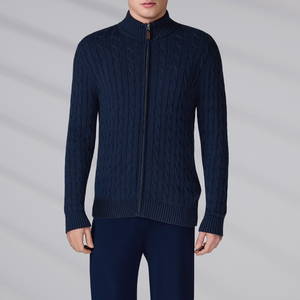 High-end Anti-Pilling Cable Long Sleeve Zipper Cardigans Autumn Winter Cotton Blend Customized Logo Casual <b>Knitted</b> Sweater - Product Image 5
