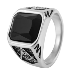 yunnique <b>Titanium</b> Steel <b>Ring</b> Square Black Stone Geometric Design Unisex Jewelry Gift - Product Image 5