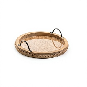 Plateau de service rond en bambou et verre de qualité supérieure pour le thé et le café, idéal pour la cuisine - Product Image 1