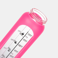 Bouteille d'eau sport en verre borosilicate transparent gradué avec anneau de transport en bambou, grande capacité 1 litre, pour boire directement