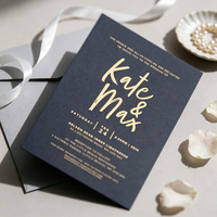 Invitations de mariage en feuille d'or en gros, estampées à chaud, lettrage en relief, personnalisées, en vrac, sur papier cartonné noir et bleu fantaisie