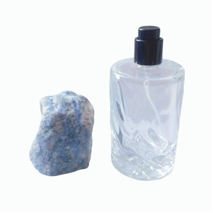 Flacon de parfum en verre cylindrique à fond vide avec bouchon en aventurine bleue - Product Image 4