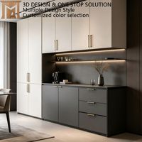 Aparador Moderno de Madera Maciza con Iluminación LED, Ecológico, de Gran Capacidad, con Estantes Ajustables, Personalizado, Negro, para Apartamento