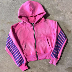 Sweat à capuche personnalisé Street Washed 100% coton French Terry Sweat à capuche zippé à rayures latérales - Product Image 1