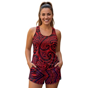 Conjunto de 2 piezas con estampado tribal polinesio para <span class=keywords><strong>mujer</strong></span>, top deportivo con espalda cruzada y pantalones cortos con bolsillos, ropa deportiva de verano, traje de baño informal - Product Image 3