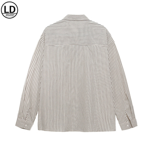 Deux chemises à manches longues avec des rayures verticales sur les épaules pour hommes, un ample et décontracté American High Street Color-block La - Product Image 2