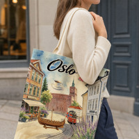 Sac fourre-tout souvenir de la Norvège, illustration des monuments d'Oslo et de Bergen, sac à bandoulière en toile imprimée, sac de voyage, cadeau touristique