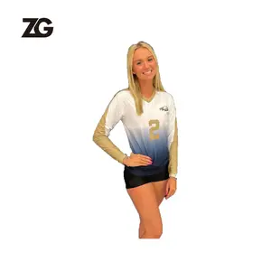 Manufacturer Wholesale Custom Women Girl Volleyball Shirts Sublimated Long Sleeve Volleyball Uniform Team Volleyball Jerseys
