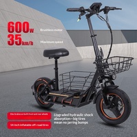 Trottinette en alliage d'aluminium de 14 pouces avec siège arrière, portable, amortissante et pliable, expédition directe depuis l'entrepôt étranger