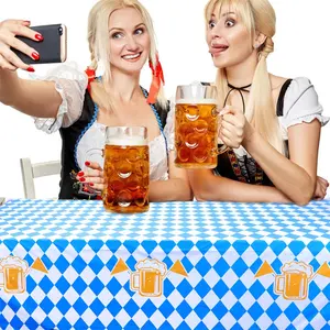 प्लास्टिक खुश Oktoberfest के बवेरियन झंडा टेबल कवर पार्टी मेज़पोश बियर त्योहार टेबल कपड़ा के लिए इनडोर, आउटडोर सजावट