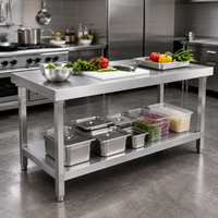 Table de travail en acier inoxydable à 2 niveaux avec pieds ronds, prix d'usine, 304 201, pour cuisine commerciale, restauration