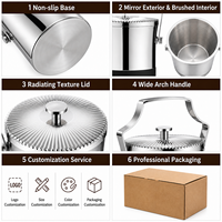 HC Venta al por mayor Cubos rectos de acero inoxidable para hielo 1.3-1.8L con tapa aislante y asa de alambre, Contenedor enfriador de vino para bar OEM 5 piezas