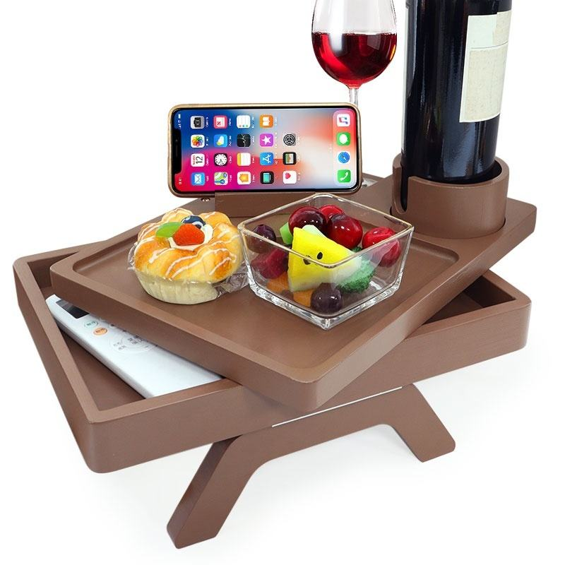 Rectangle Classic Double Tier Foldable Bamboo Sofa Arm Tray with ...