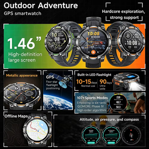 <span class=keywords><strong>Smartwatch</strong></span> Robusto KC108 con Schermo HD da 1.46 Pollici, Giroscopio a 6 Assi, GPS, Bussola, Cardiofrequenzimetro, Altimetro, Barometro, Orologio Connesso 2026 - Product Image 2