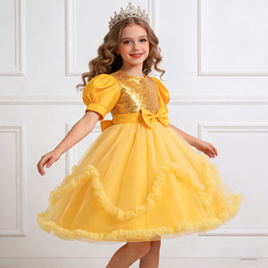 Vestido de Princesa para Niñas, Manga Corta, Falda de Tul con Lentejuelas y Lazo, Lavable, para Anfitrionas, Actuaciones de Piano, Navidad - Product Image 4
