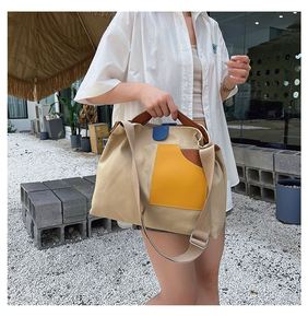 Women's Cotton Canvas Crossbody Tote Bag Long Large Capacity Contrast Color Splicing Daily Use <b>Shoulder</b> <b>Sling</b> Shopping - Product Image 5