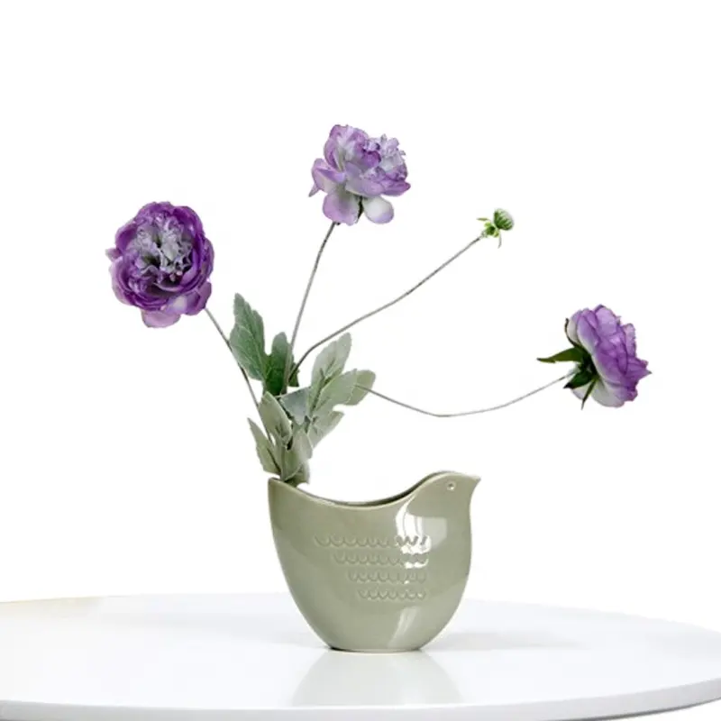 Nouveau design nordique mignon en forme d'oiseau petit vase en céramique Unique créatif moderne Table fleur Vase décor à la maison