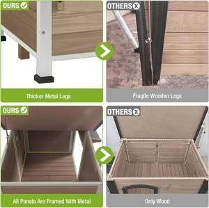 บ้านสุนัขทันสมัย แข็งแรง ทนทาน เป็นมิตรกับสิ่งแวดล้อม สำหรับกลางแจ้ง โครงไม้กันกัด พร้อมชามอาหารหมุนได้ ประตู PVC พร้อมม่านกันฝน ขนาดกลาง - Product Image 3