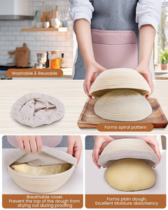 Bread Proofing Basket <b>Set</b> 9 Inch Round and 10 Inch Oval Banneton Bowl with Sourdough Bread Making Tools Kit - Product Image 6