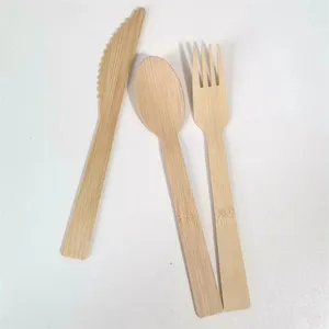 Wholesale Custom LOGO 100% Biodegradable Disposable Bamboo Spoon Knife Set Fork Cutlery