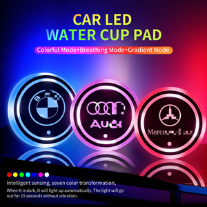Sous-verre lumineux LED USB rechargeable, lampe d'ambiance colorée avec logo de voiture, support de tasse à eau - Product Image 4