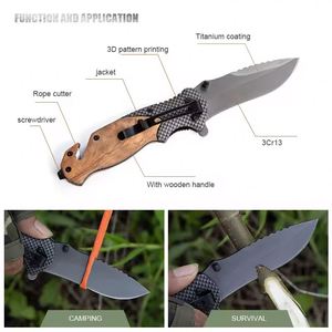 Best Selling OEM Custom Carve X50 Olive Wood Handle Steel Blade Outdoor <b>Camping</b> EDC Tactical Hunting Folding Pocket Knife - Product Image 5