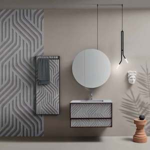 Meubles de salle de bain gris au design moderne, nouveau style populaire en contreplaqué PVC avec miroir LED et lavabo en ardoise pour hôtels - Product Image 3