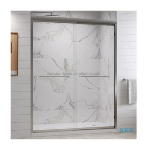 Hecho en China Níquel cepillado Baño Fusión Enmarcado Ducha deslizante doble 5/16 "Kit de recinto de puerta de vidrio templado transparente - Product Image 1