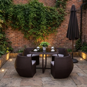 Ensembles de Jardin Modernes Minimalistes en Fer pour l'Extérieur : Tables, Chaises et Parasol Tressé à la Main - Product Image 5