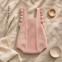 Barboteuse bébé en tricot à points de graines, sans manches, avec volants, en coton respirant, pour tout-petits, OEM ODM