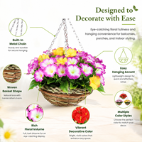 Panier suspendu en paille tressée à la main, motif fleur de l'automne artificielle, multicolore, durable, pour intérieur et extérieur, décoration personnalisée, jardinière florale