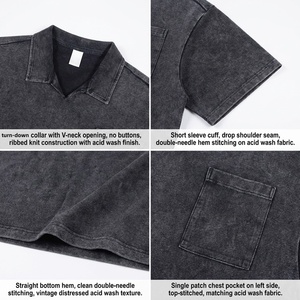 High Quality Heavyweight Vintage Washed Men's Polo Shirt hot Supplier Custom <b>Blank</b> 100% Cotton Boxy Fit T-shirt for streetwear - Product Image 2