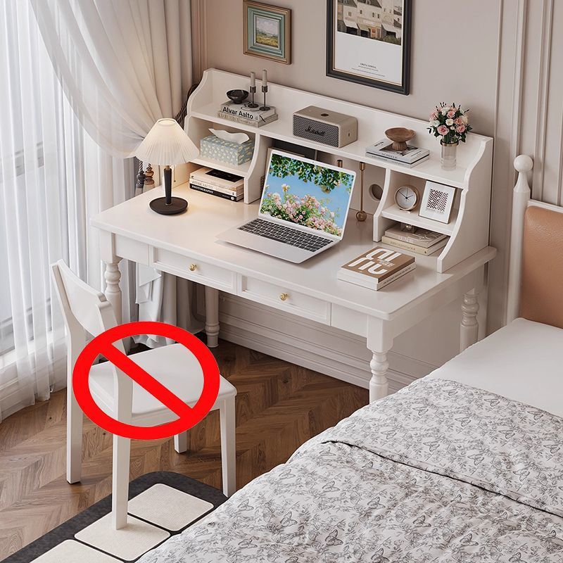 Cream White Solid Wood Desk and Bookshelf