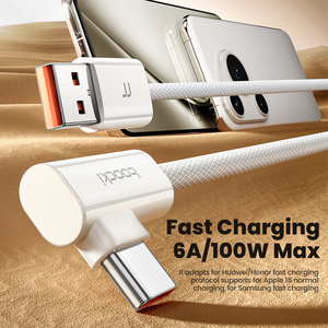 Cable <span class=keywords><strong>USB</strong></span> <span class=keywords><strong>C</strong></span> a <span class=keywords><strong>C</strong></span> de alta resistencia 100W 6A, cable de cargador de ángulo recto de 90 °, trenzado de nailon de 2M/6 pies, carga rápida para dispositivos móviles - Product Image 3