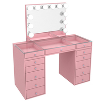 Table de toilette contemporaine en verre blanc de luxe léger avec treize tiroirs et miroir, meubles de chambre à coucher