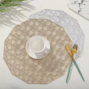 Einfach Polygon Pfauenfedern Silbervinyl Kunststoff Tischdeckenmatten Tischdecken für Esstisch