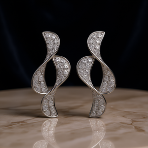 Boucles d'oreilles en or blanc E3513 avec diamants, bijoux de luxe pour femmes, diamants naturels, design torsadé, clous d'oreilles imposants - Product Image 2