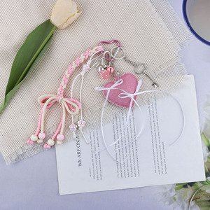 Porte-clés cœur en alliage polyvalent avec nœud papillon en tissu Miu version coréenne originale pour pendentif de sac de voiture - Product Image 6