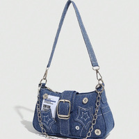 Sac à bandoulière en jean vintage A-180 pour femme, style motard, grande capacité, nouvelle collection, fermeture éclair, motif étoile, haut de gamme