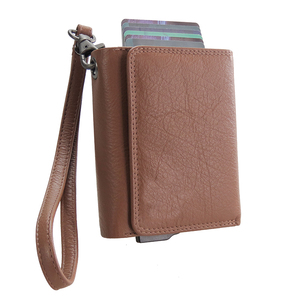 CardHoda Genuine Leather Unisex Card Holder Short <b>Wallet</b> with Button Closure Multi-Card Slots Minimalist Design <b>Brown</b> - Product Image 5
