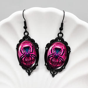 Cross-Border Halloween Retro Love Bug Gemstone Pendientes negros Bloody Spider Web Pendientes de gota redondos con piedra de <span class=keywords><strong>diamante</strong></span> - Product Image 6
